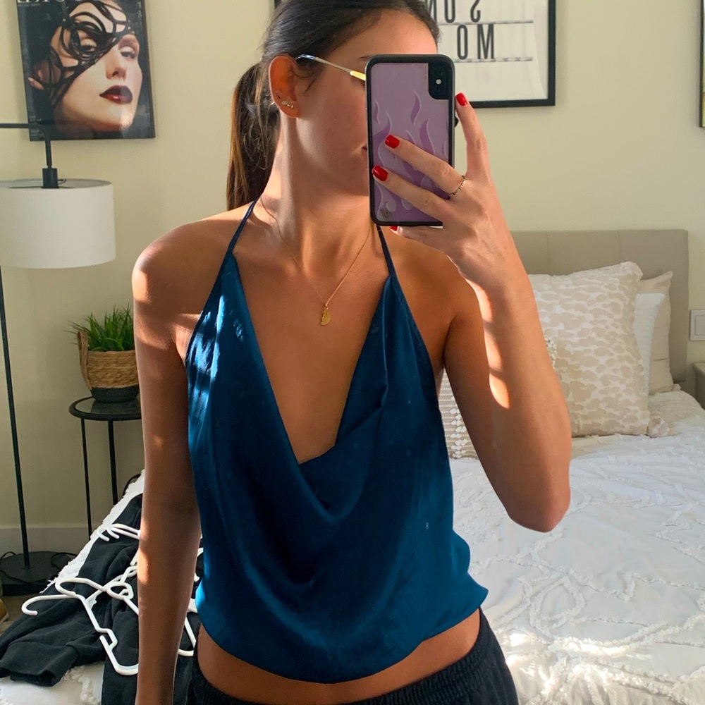 Satin Cowl Neck Backless Top